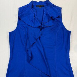 Elegant & Classy Antonio Melani Woman's Blue Sleeveless Ruffle Top Sz L-EUC